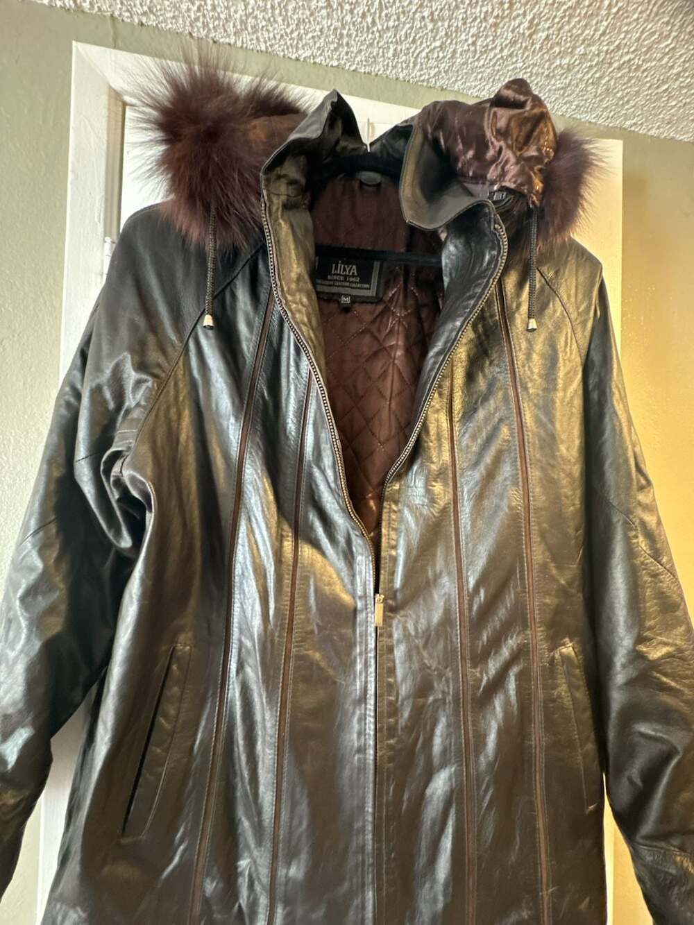 Lilya Exclusive Leather Collection Brown Genuine Leather Jacket with Fur Trimmed
